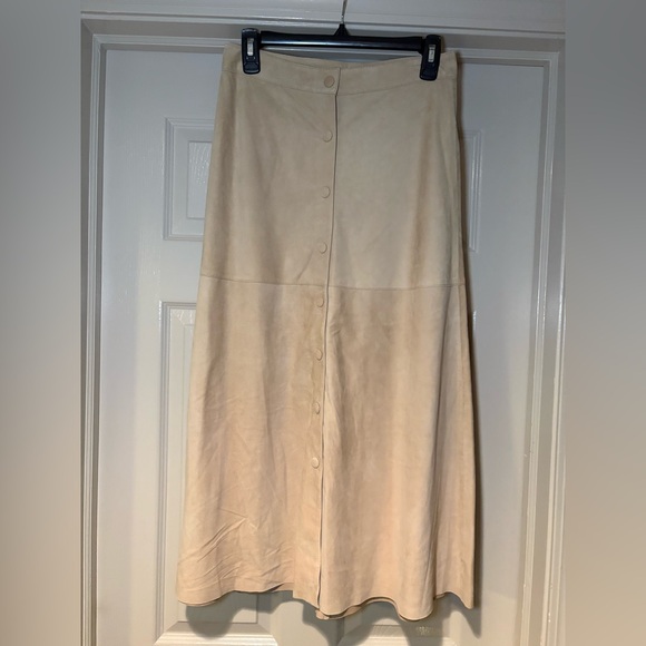 NWT Ecru Women’s Tan Suede Maxi Skirt with Button Detail Genuine Leather